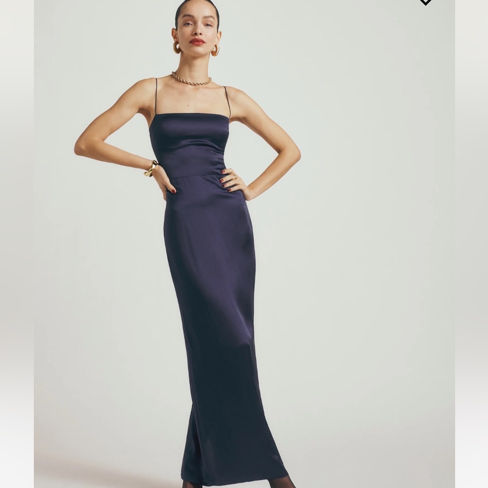 Reformation Frankie Silk Dress in Navy *NEW* NWT
